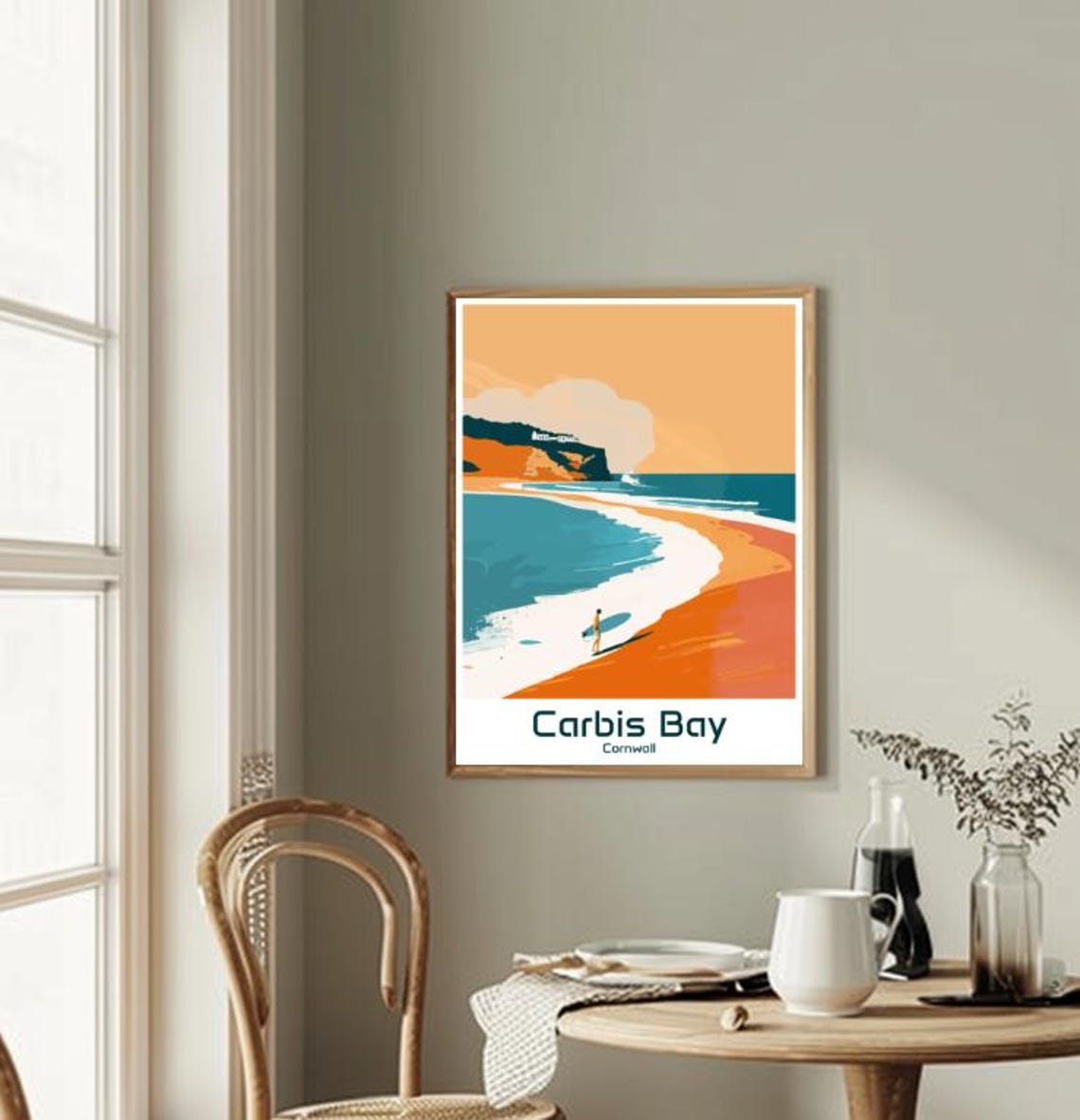 Carbis Bay Cornwall Surfer Sunset Beach Orange Sky Travel Poster - Image 2