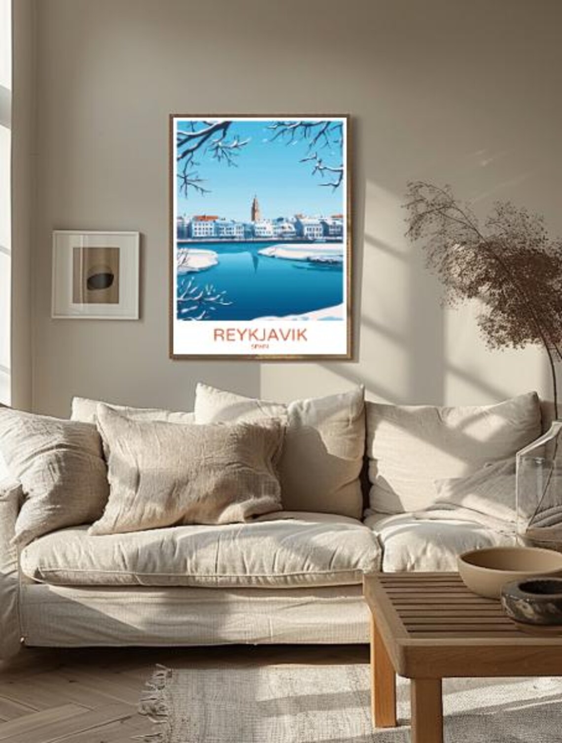 Reykjavik Winter Harbor Frozen Bay Snowy Skyline Travel Poster - Image 2