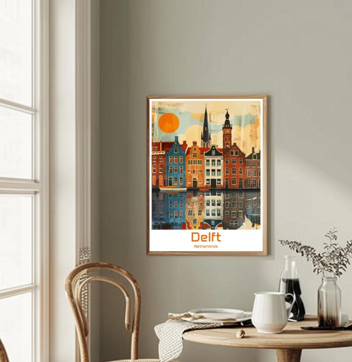 Delft Netherlands Canal Houses Sunset Reflection Vintage Travel Poster - Image 2