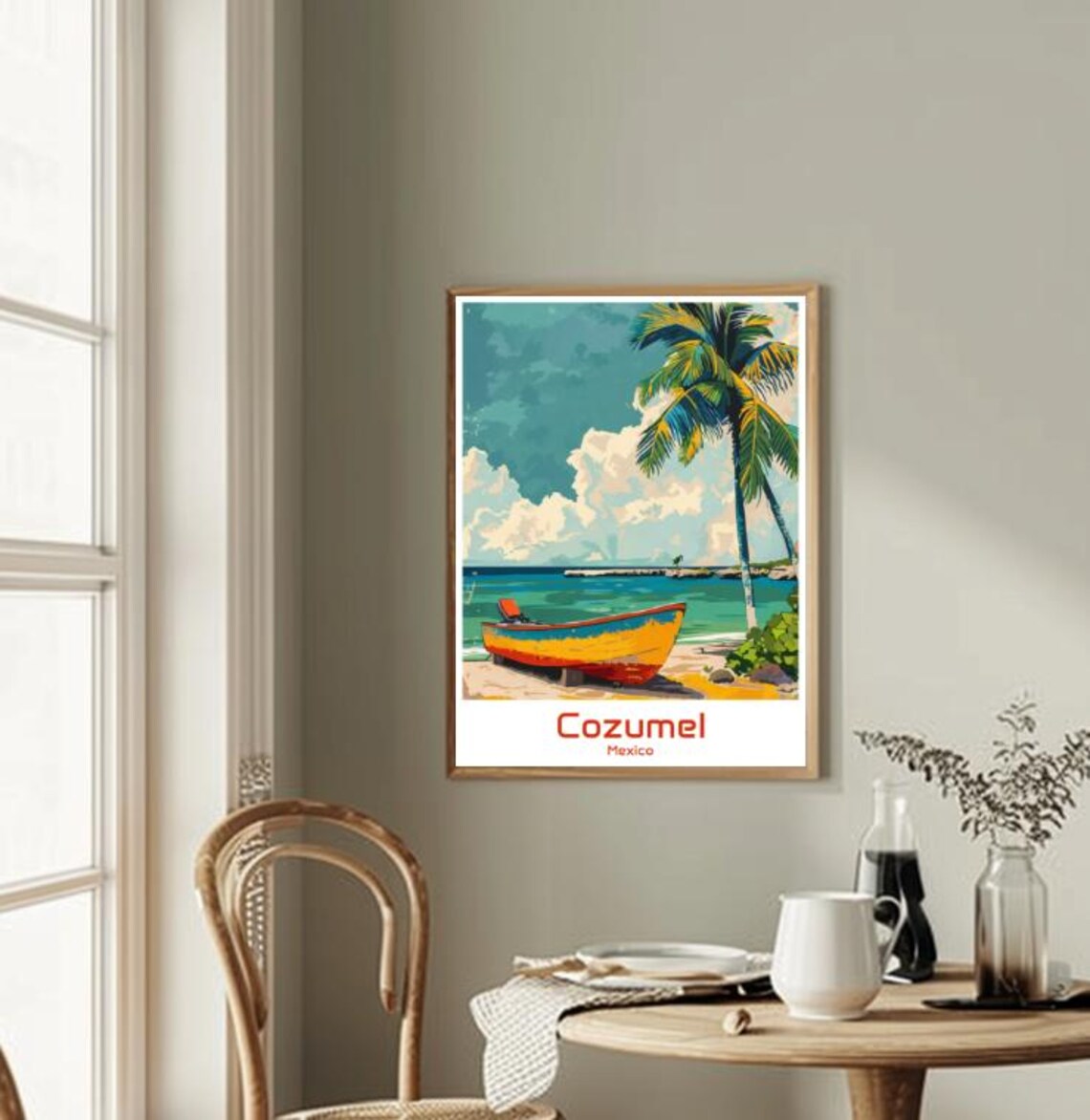 Cozumel Mexico Travel Poster Caribbean Beach Fishing Boat Palm Art - Image 2