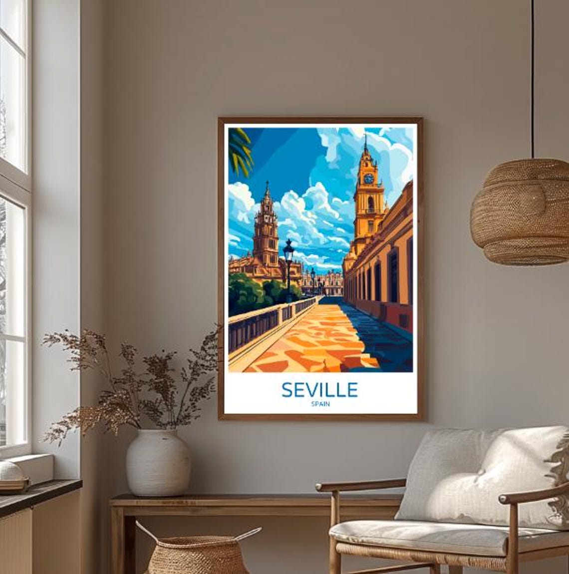 Seville Spain Travel Poster Vibrant Wall Art Of Alczar Palace And Historic Cityscape Spain Travel Print Spanish Decor - Image 3
