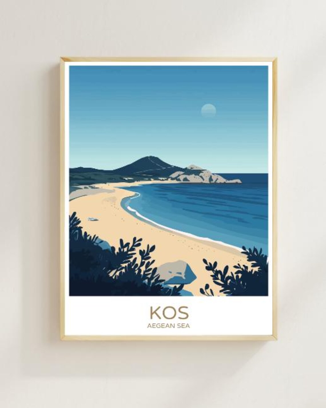 Kos Aegean Sea Golden Beach Island Coast Vintage Travel Poster