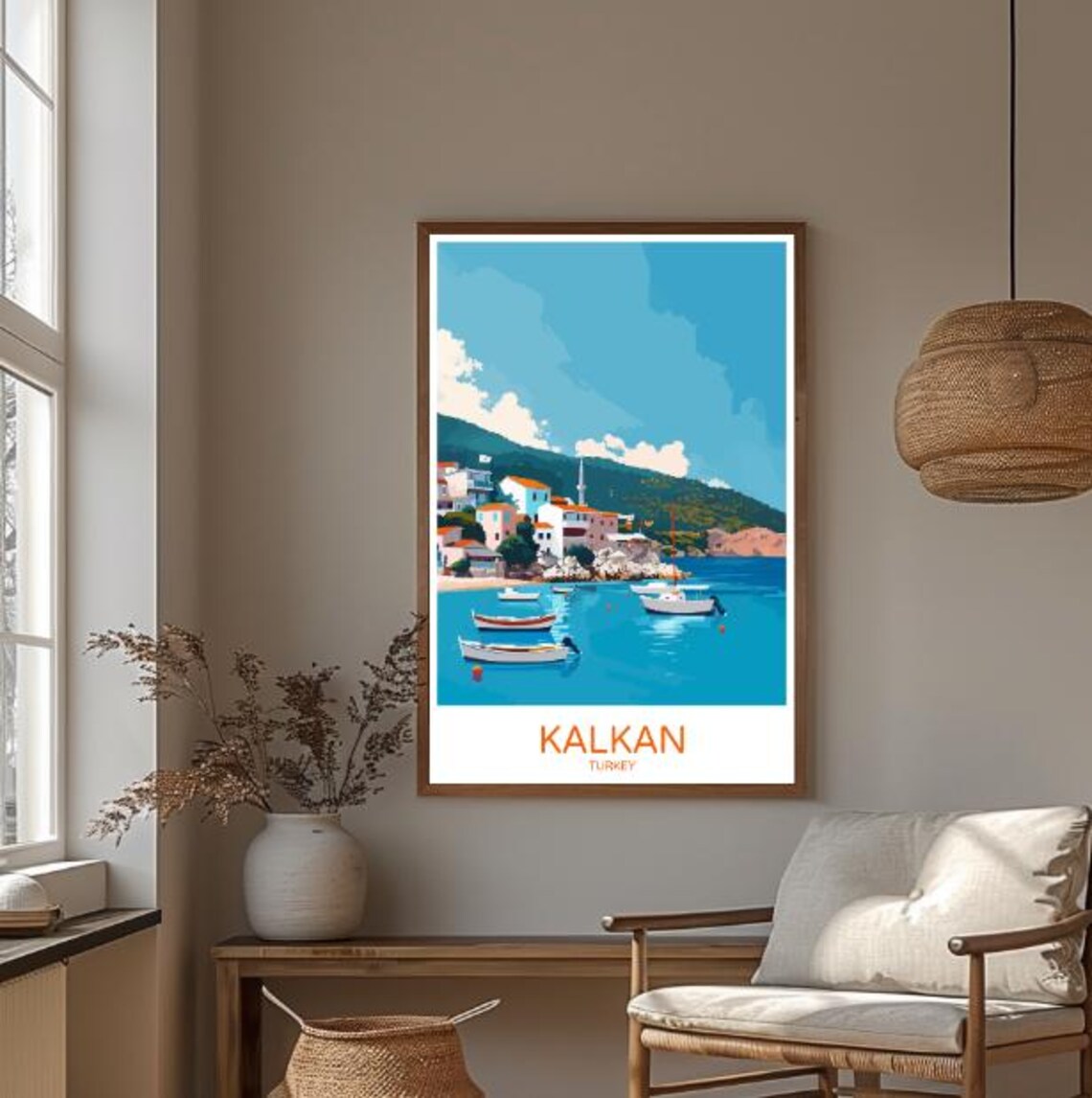 Kalkan Turkey Travel Poster With Harbor Boats And Seaside Town View - Image 3