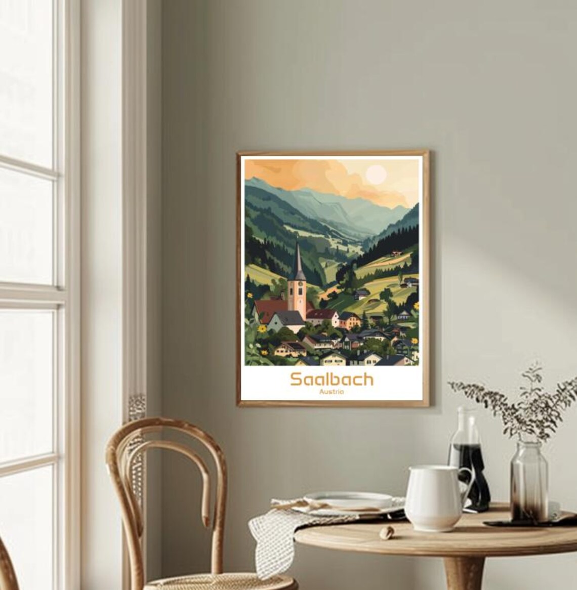 Saalbach Austria Alpine Village Church Mountain Travel Poster - Image 2