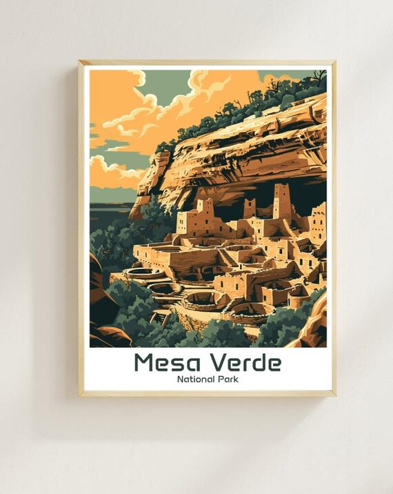 Mesa Verde National Park Travel Poster Ancient Cliff Dwellings Art Scene