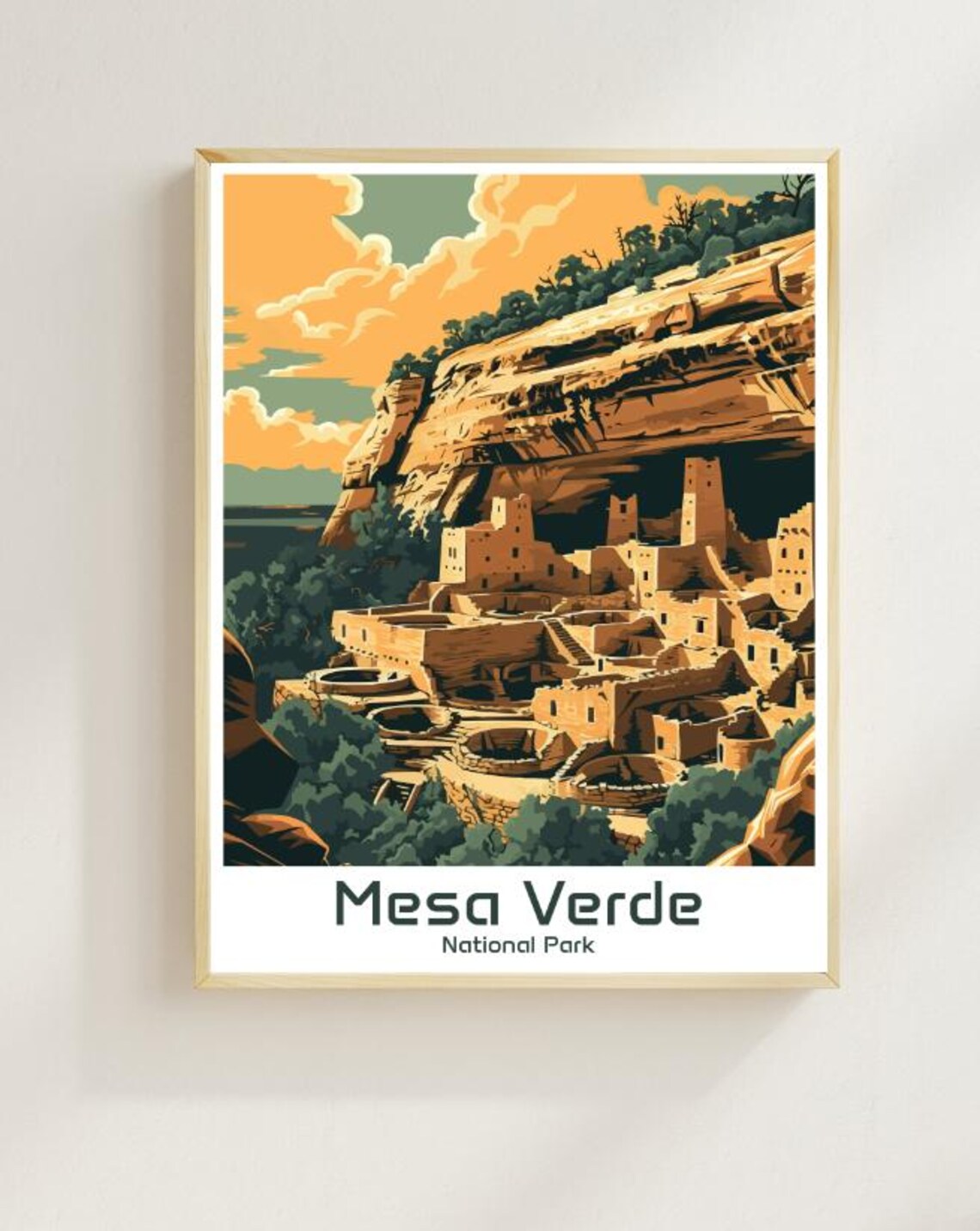 Mesa Verde National Park Travel Poster Ancient Cliff Dwellings Art Scene