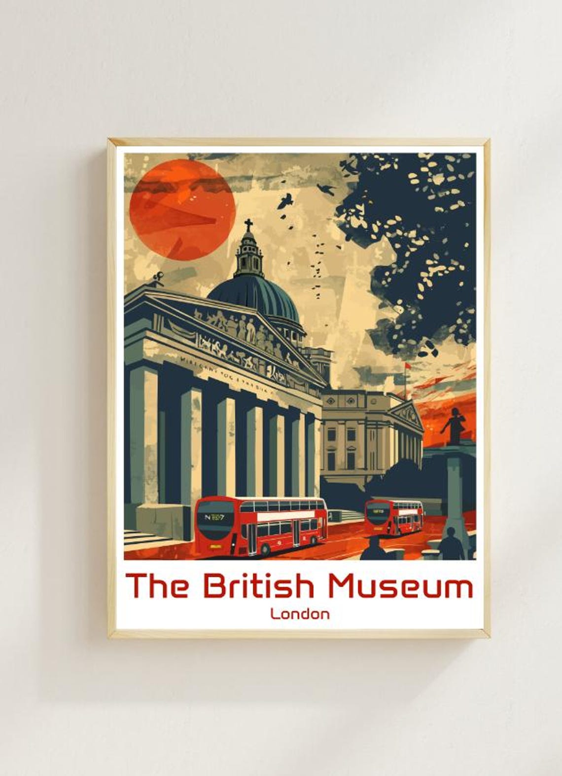 The British Museum Red Double Decker Buses Sunset London Poster