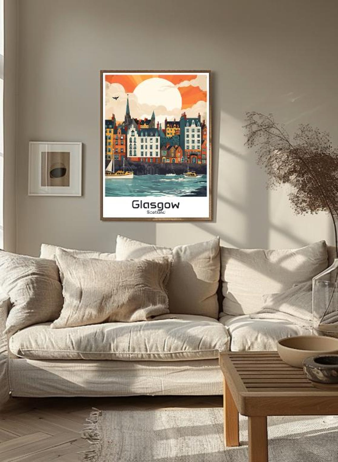 Glasgow Scotland Harbor Sunset Illustrated Waterfront Travel Poster - Image 3