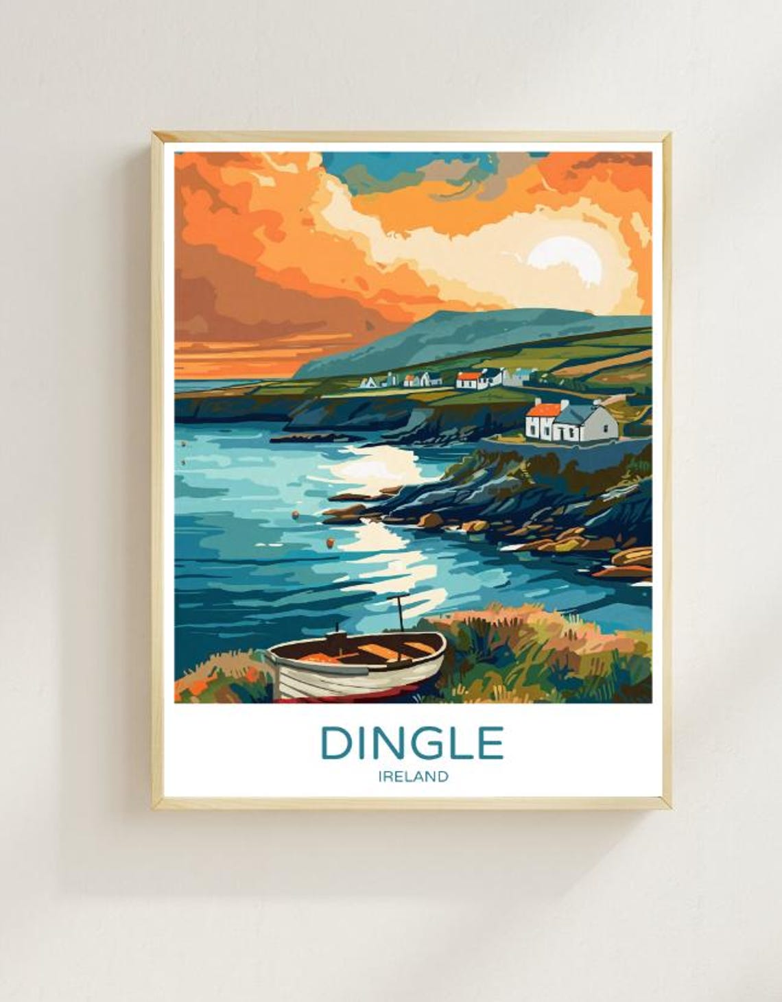 Dingle Ireland Coastal Town Harbor Sunset Vintage Travel Poster