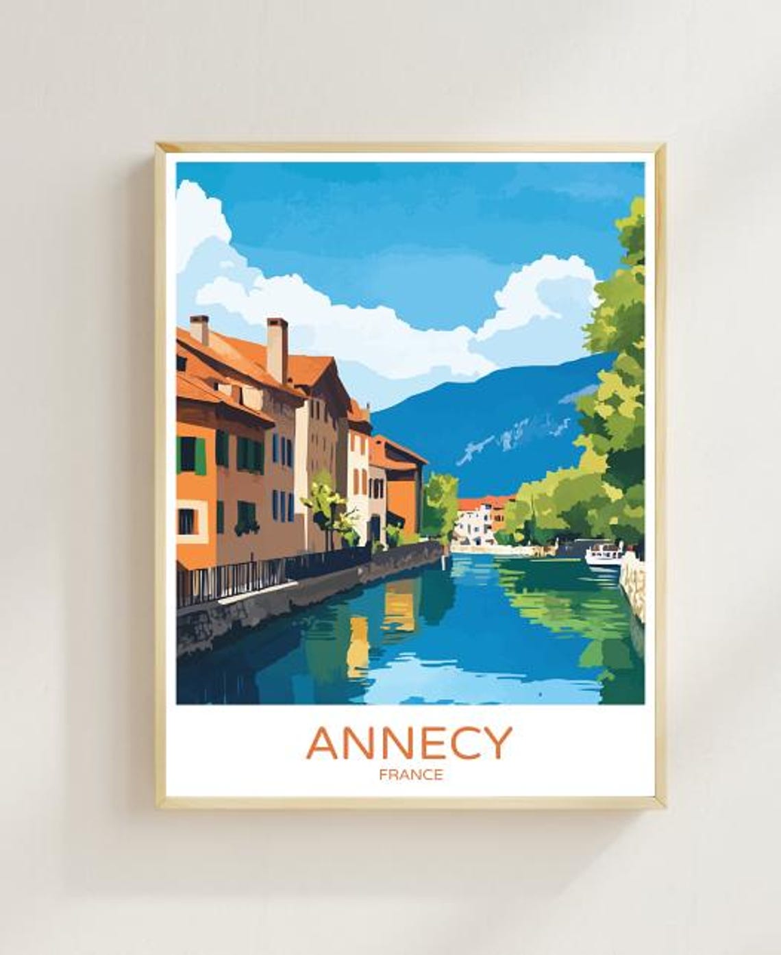 Annecy France Travel Poster Charming Wall Art Of Lake And Old Town French Alps Print Scenic Decor European Vacation Gift