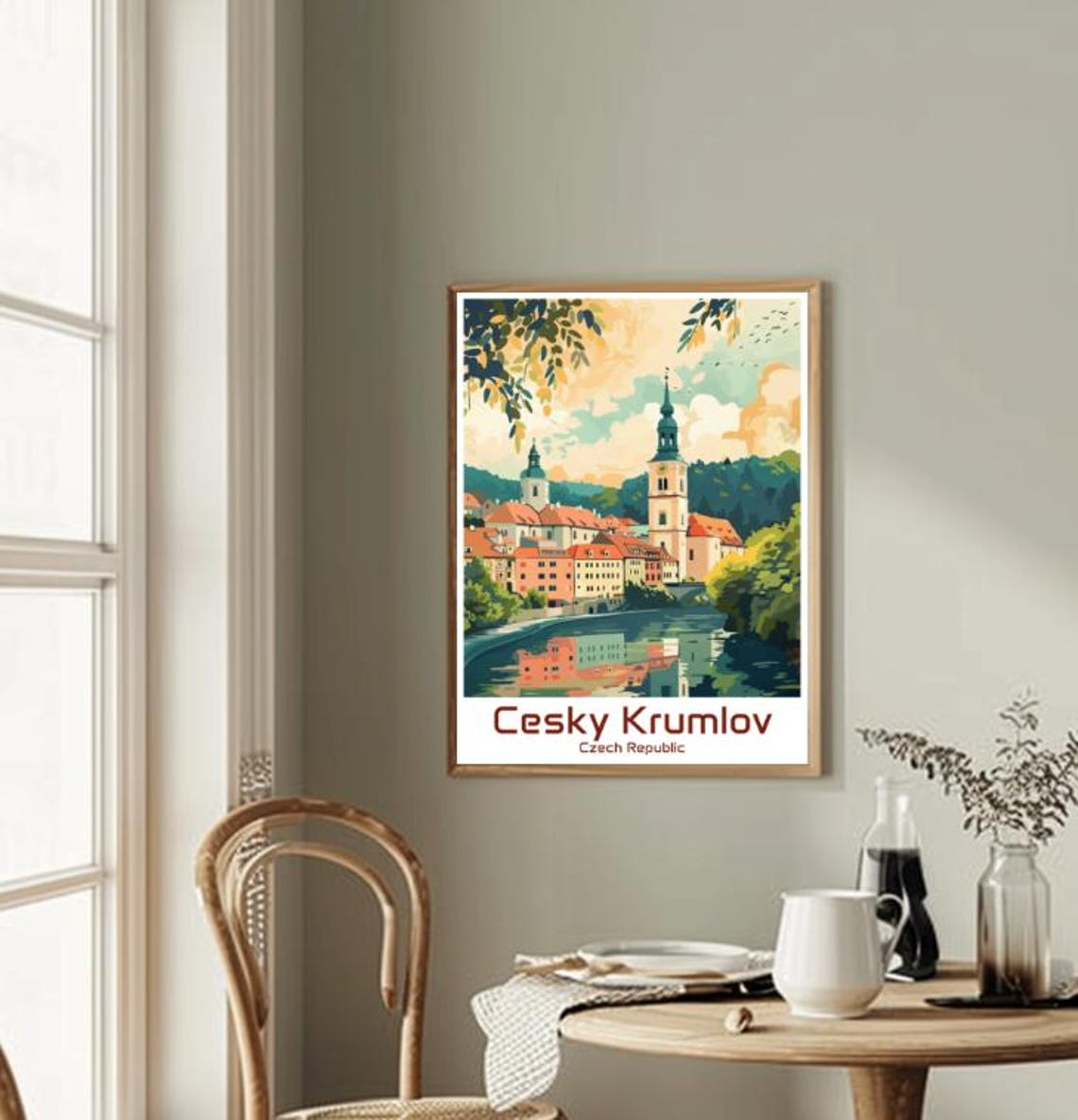 Cesky Krumlov Czech Republic Castle Riverside Illustration Poster - Image 2