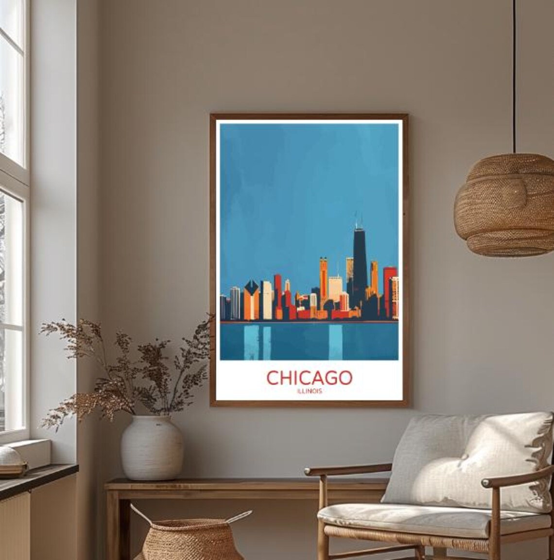 Chicago Illinois Travel Poster Downtown Skyline Over Lake Michigan Art - Image 3