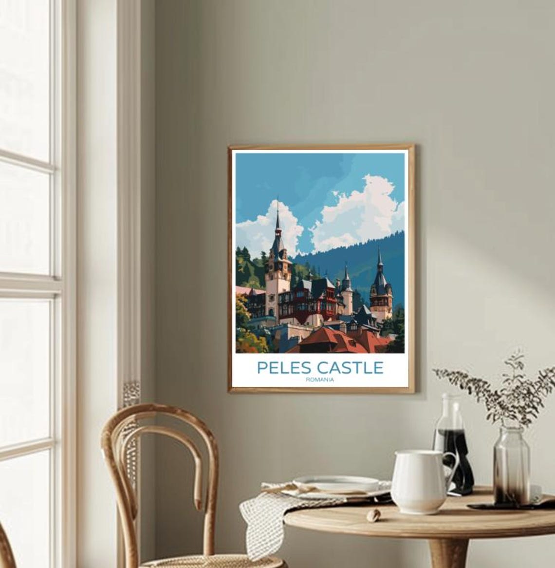 Peles Castle Romania Travel Poster Neo Renaissance Mountain View Art - Image 2