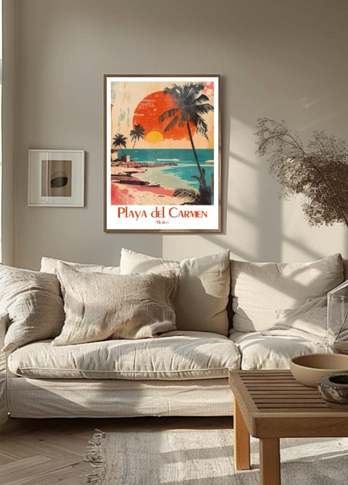 Playa Del Carmen Mexico Retro Beach Sunset Palm Tree Art Poster - Image 3