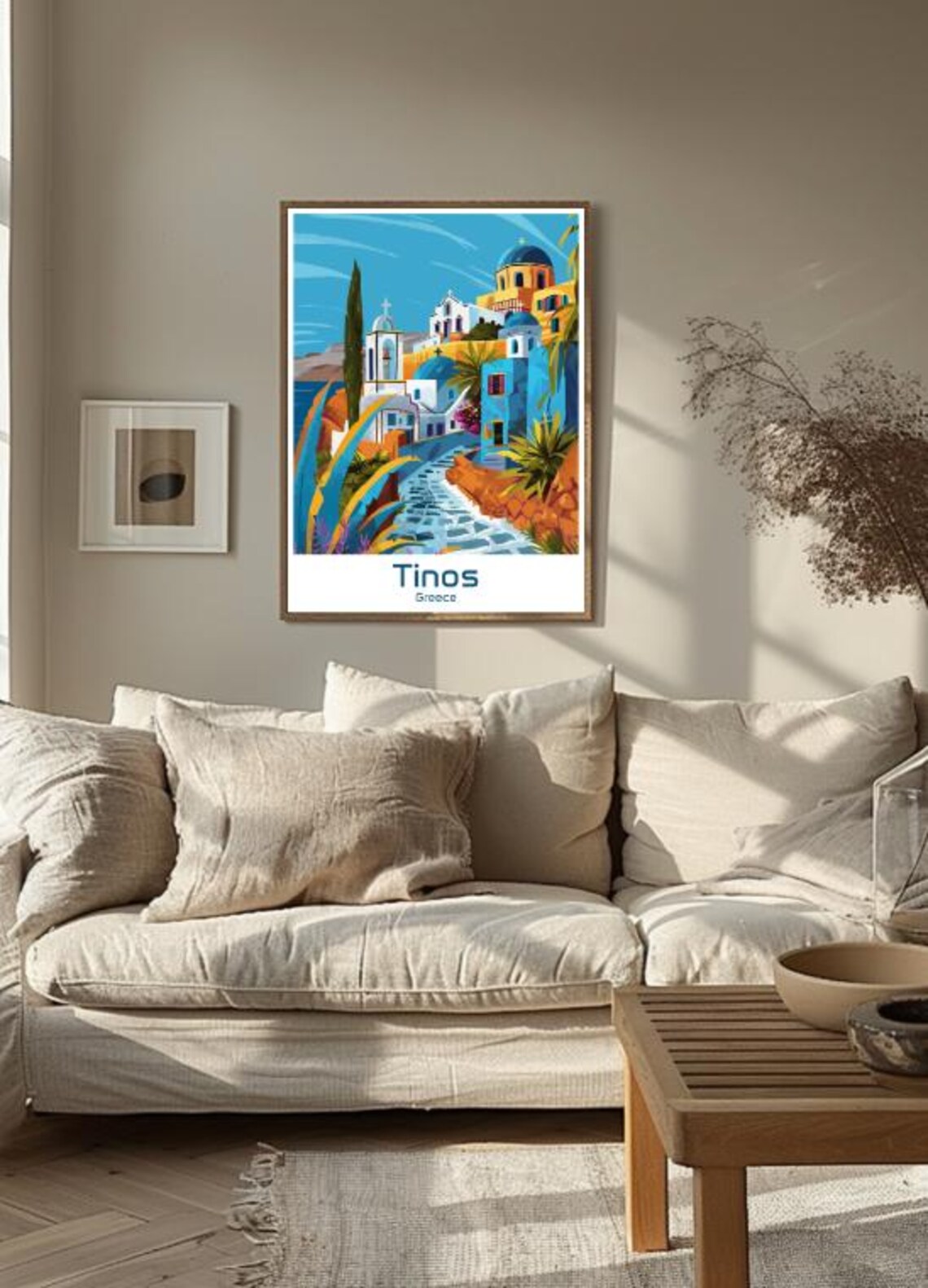Tinos Greece Cycladic Village Blue Domes Illustrated Travel Poster - Image 3