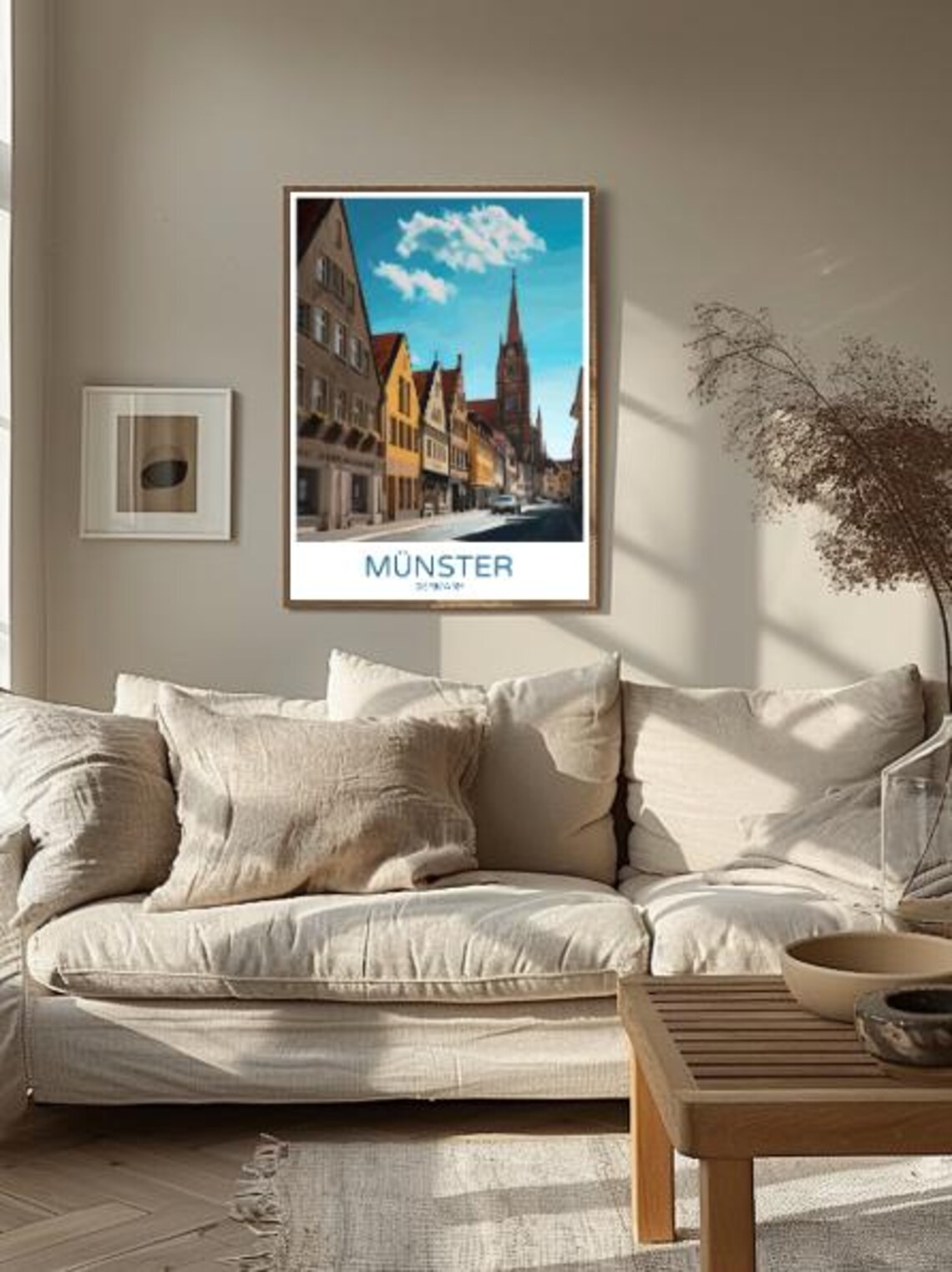 Munster Germany Travel Poster Historic Old Town Street Church View Decor - Image 2