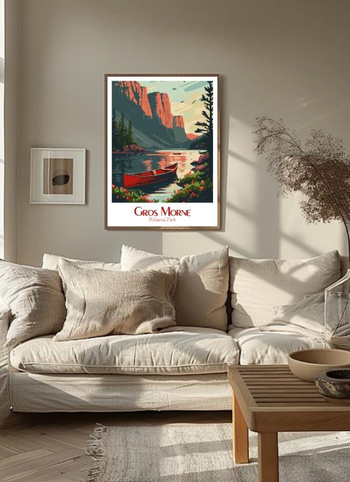 Gros Morne Red Canoe on a Still Mountain Lake at Dawn Poster - Image 3