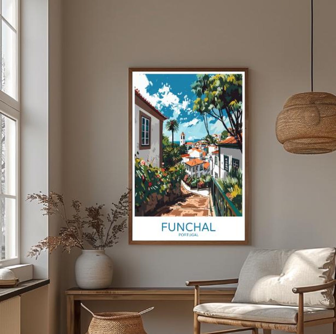 Funchal Portugal Hillside Steps Down Through Old Town Travel Poster - Image 3