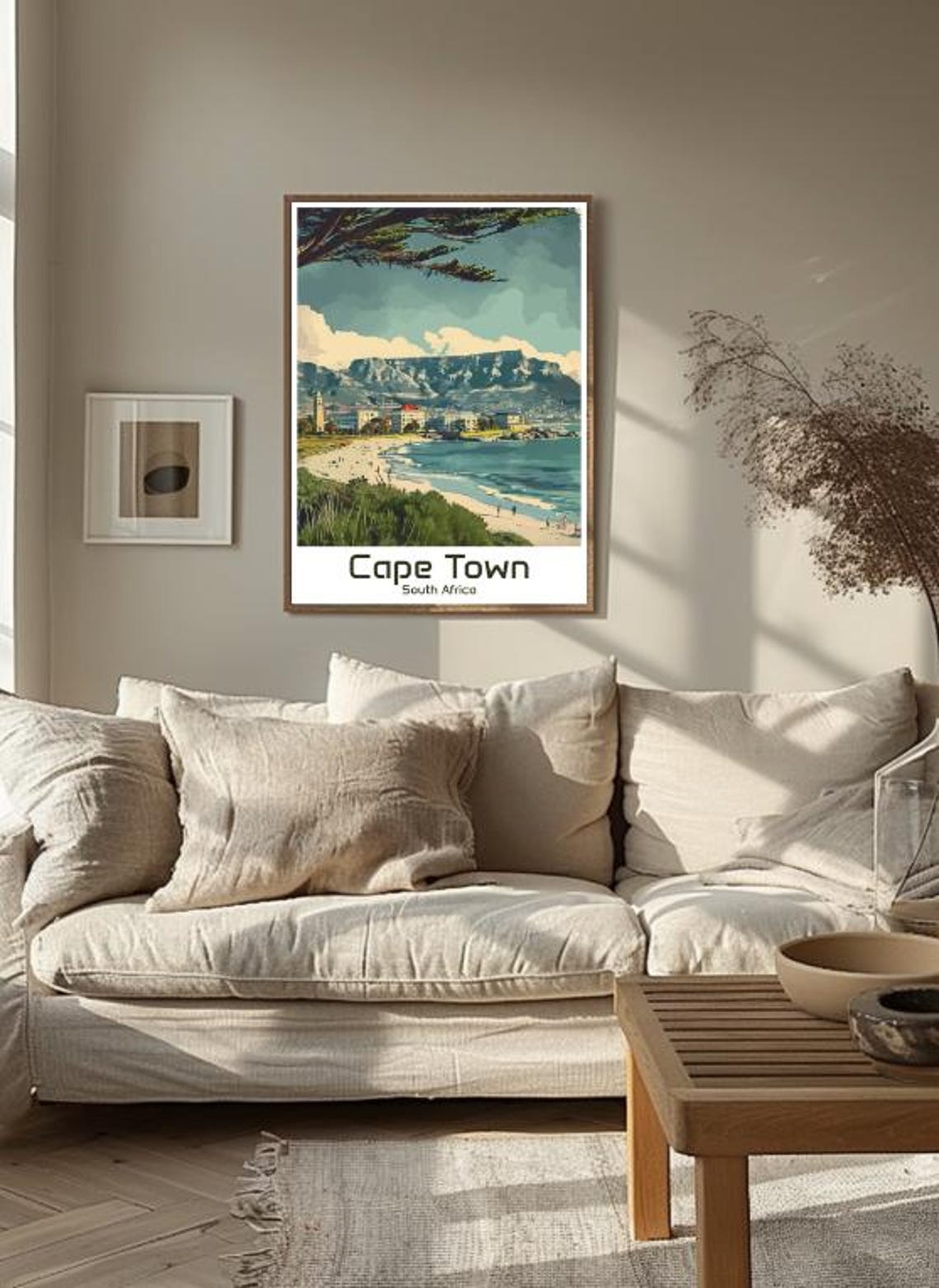 Cape Town South Africa Table Mountain and Beach in Retro Style Poster - Image 3