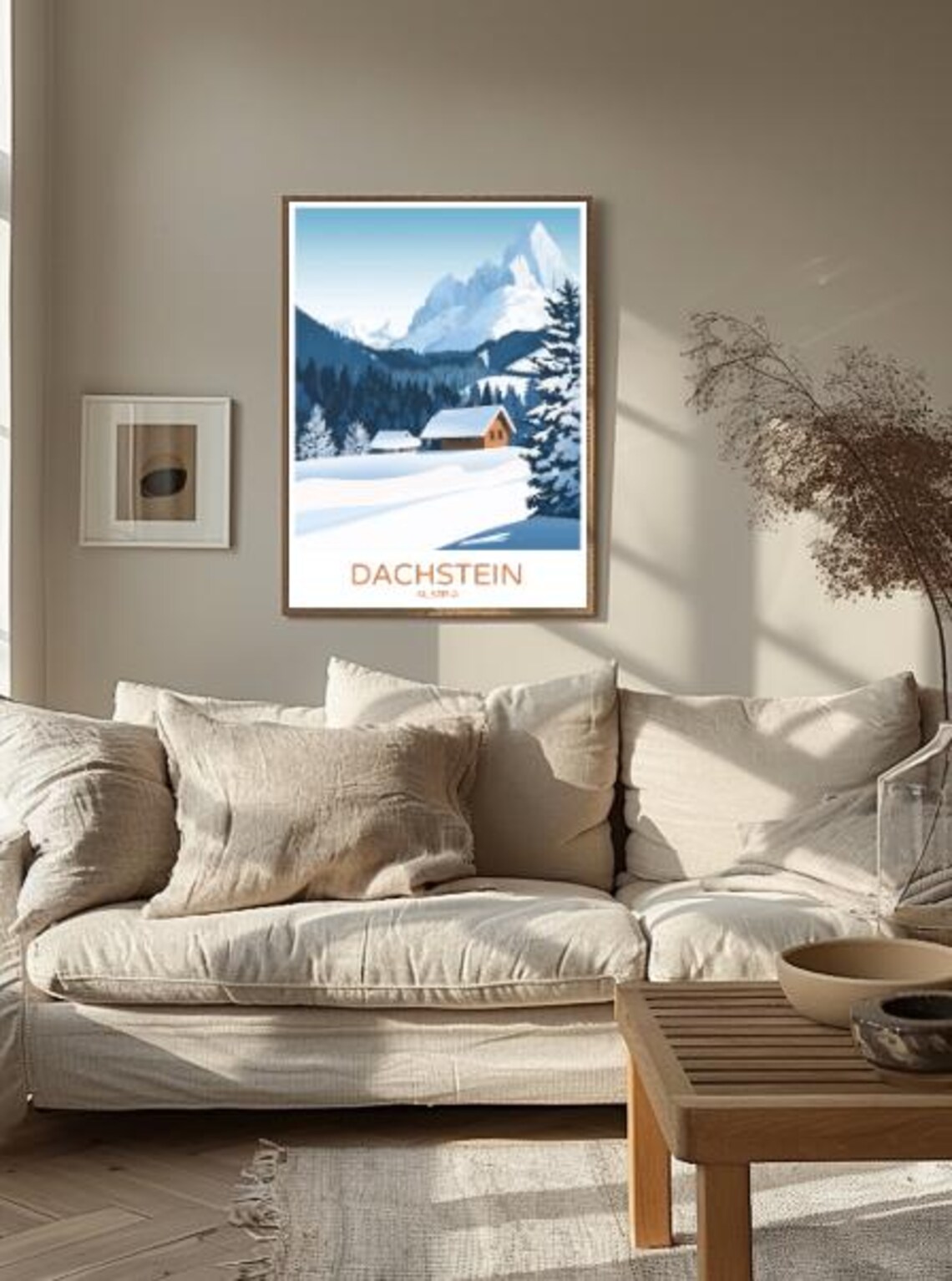 Dachstein Austria Travel Poster Snowy Mountain Cabin Winter Alps View - Image 2