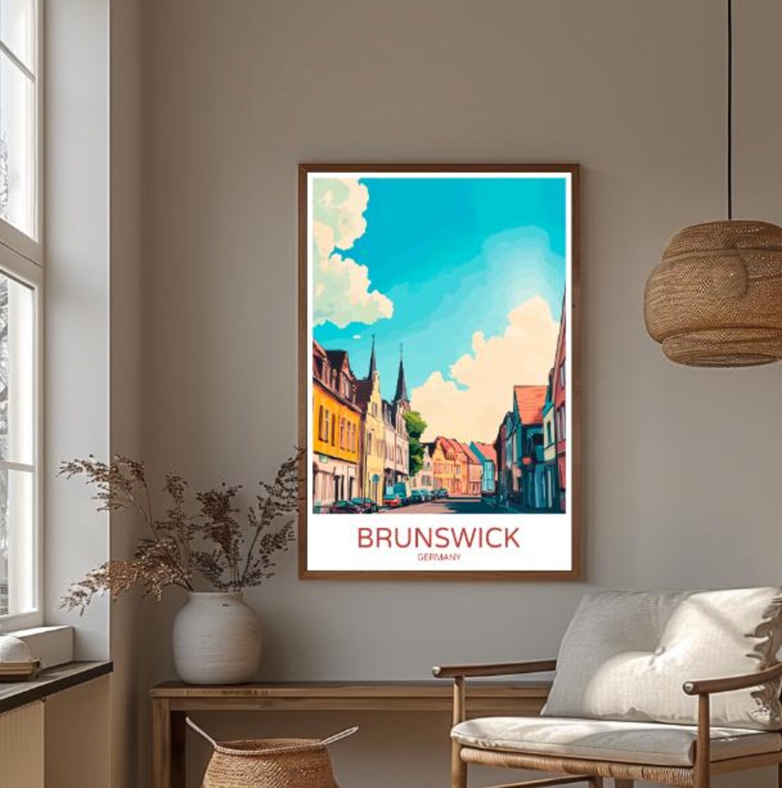 Brunswick Germany Sunny Colorful Historic Old Town Street Poster - Image 3