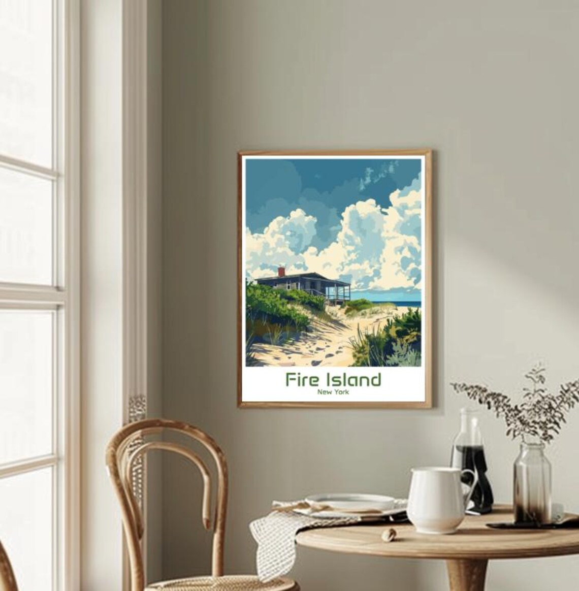 Fire Island New York Vintage Travel Dune Cottage Ocean Poster - Image 2