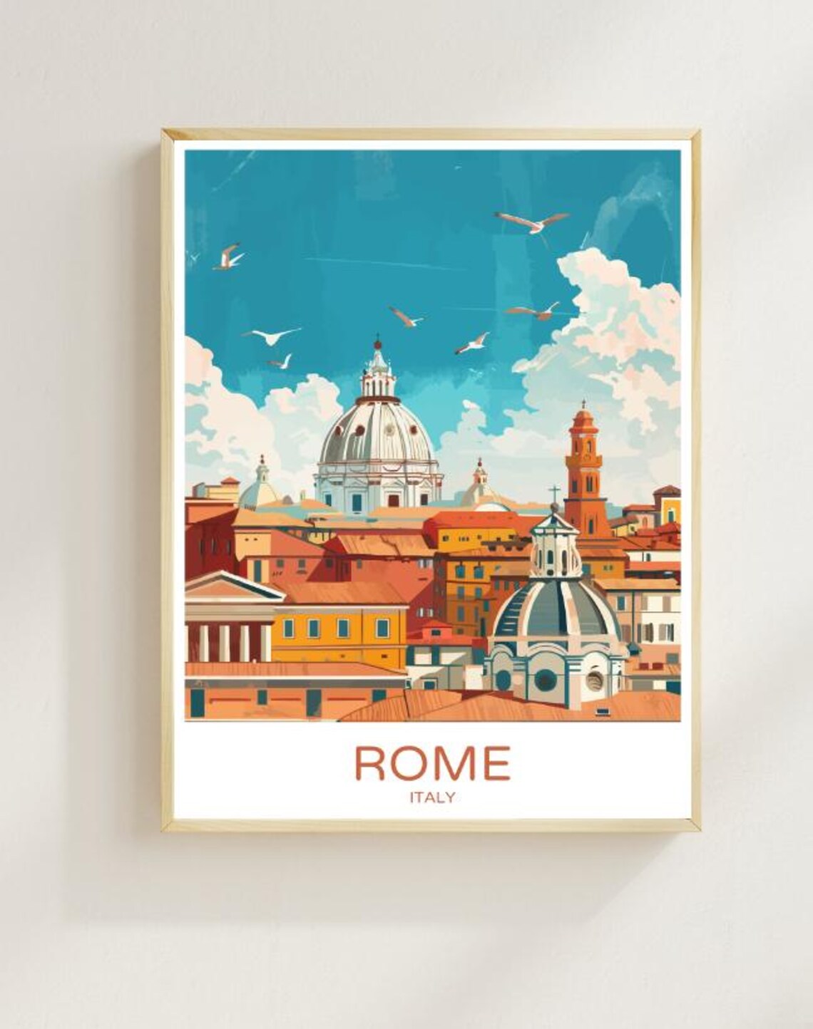 Rome Italy Vintage Cityscape Travel Poster for Home Decor Gift Idea