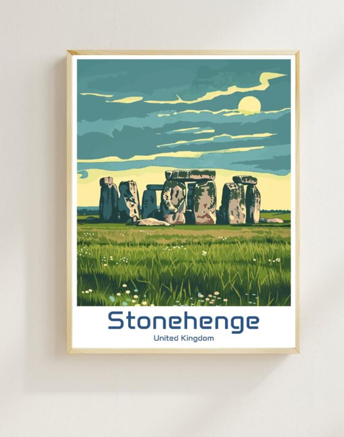 Stonehenge United Kingdom Sunset Stones Retro Illustration Poster
