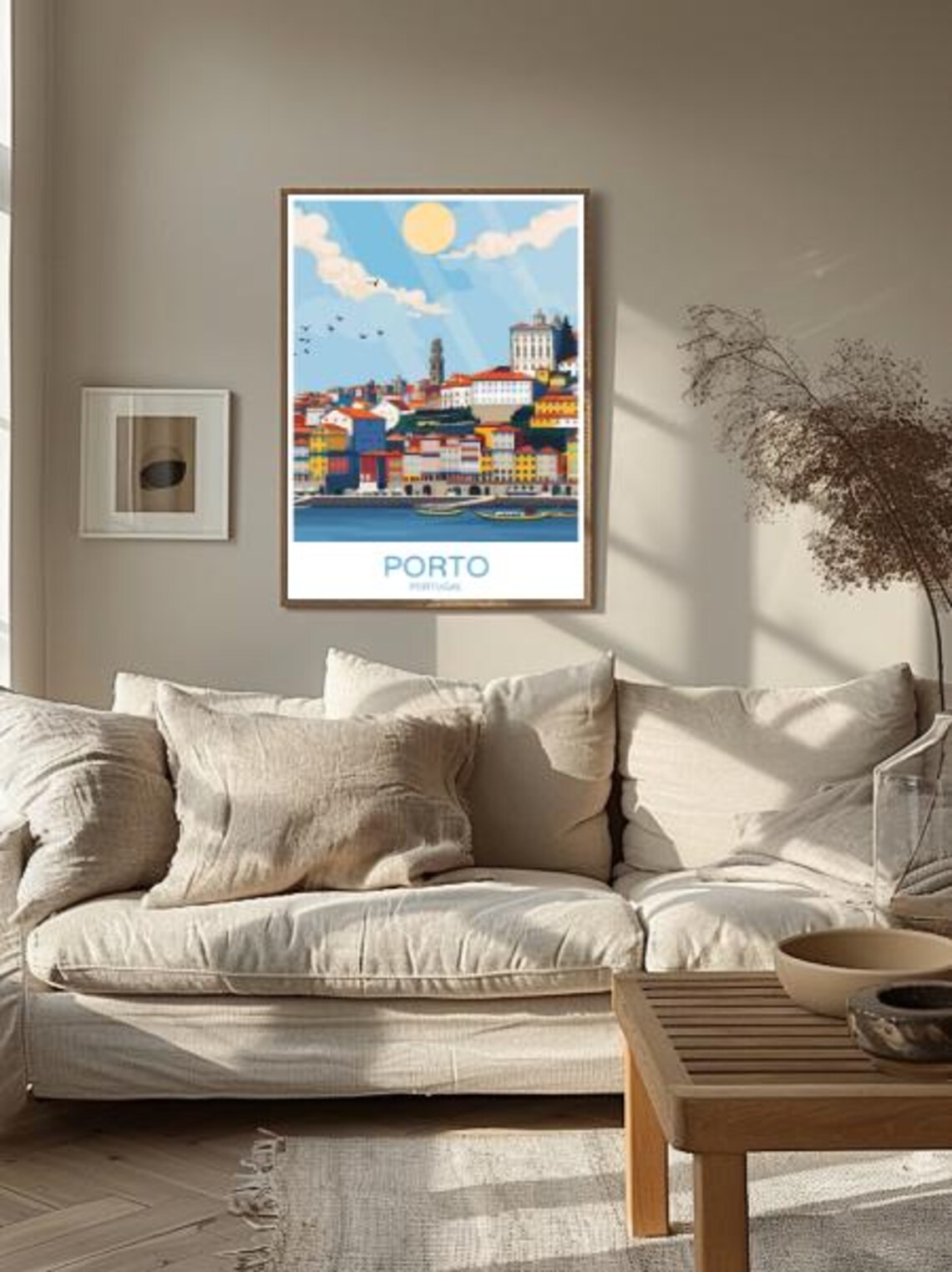 Porto Portugal Colorful Riverside Douro Boats Sunny Travel Poster - Image 2