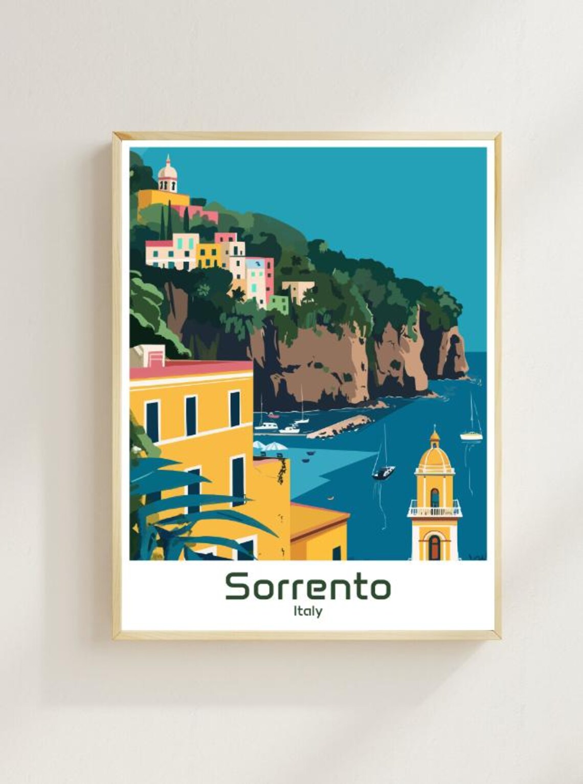 Sorrento Italy Vintage Travel Amalfi Style Coastal Scene Poster