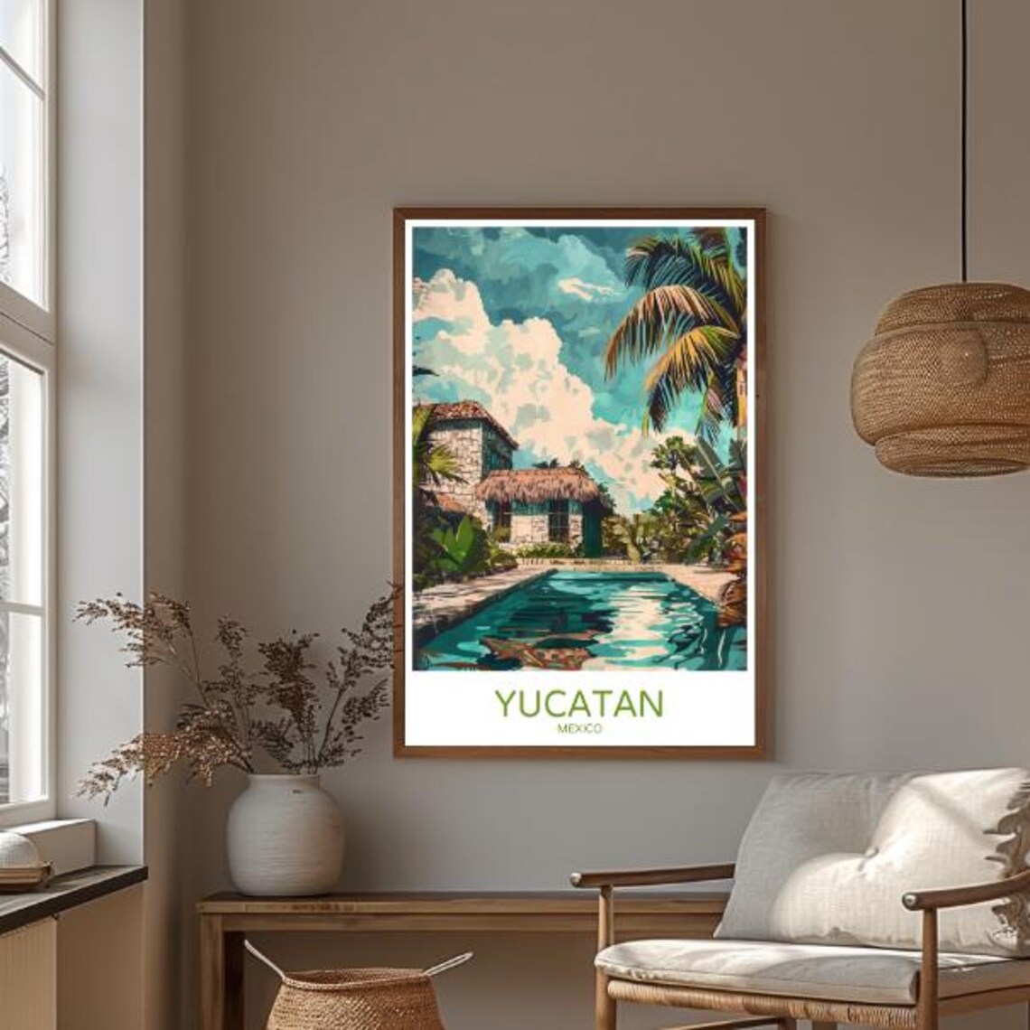 Yucatan Mexico Hacienda Pool Palm Trees Tropical Hideaway Travel Poster - Image 3