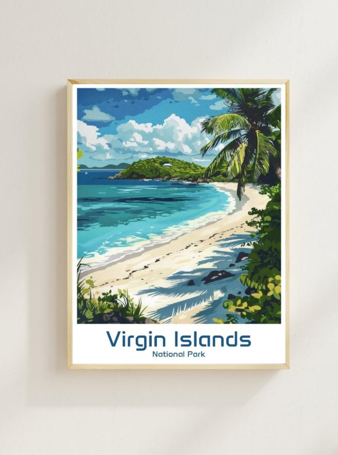 Virgin Islands National Park Poster Tropical Beach Palm Paradise Scene