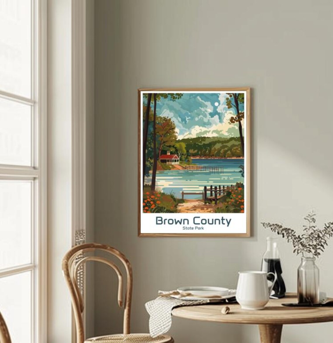 Brown County State Park Travel Poster Lakeside Cabin Forest Landscape - Image 2