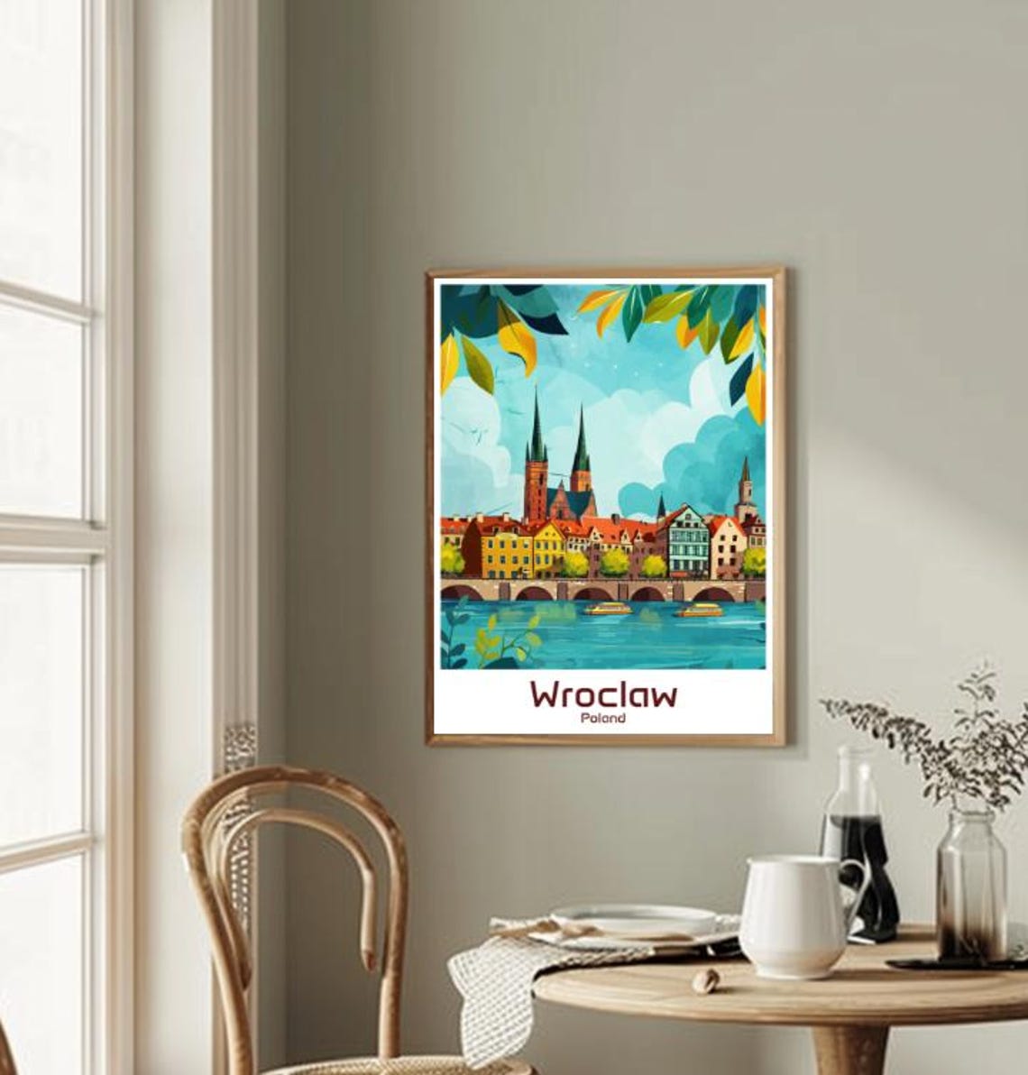 Wroclaw Poland Old Town River Bridge Colorful Illustration Poster - Image 2