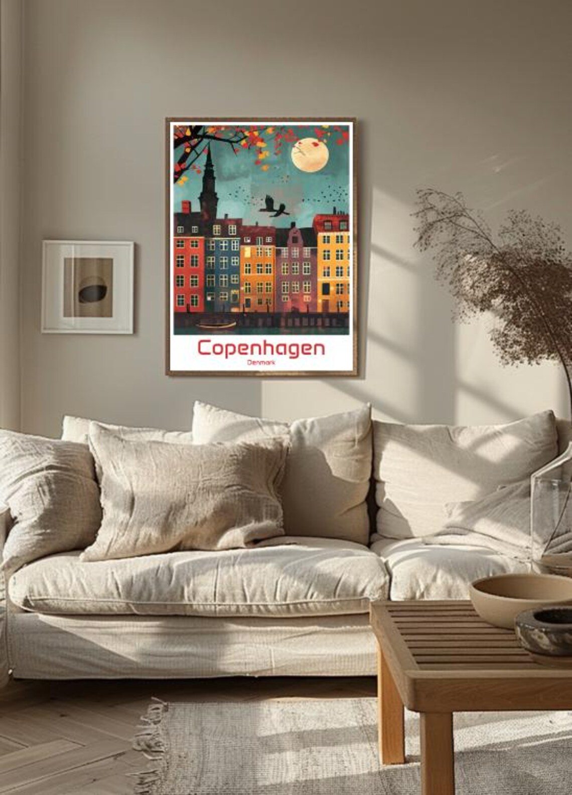 Copenhagen Denmark Nyhavn Colorful Houses Moon Illustration Poster - Image 3