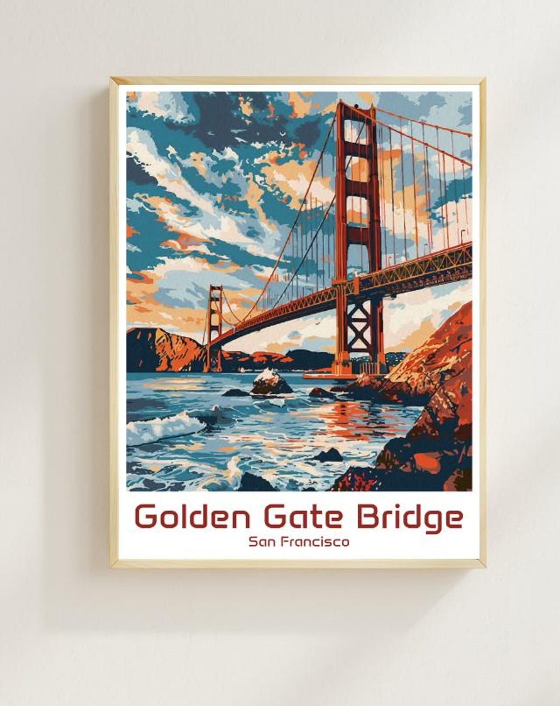Golden Gate Bridge San Francisco Sunset Waves Iconic Landmark Poster