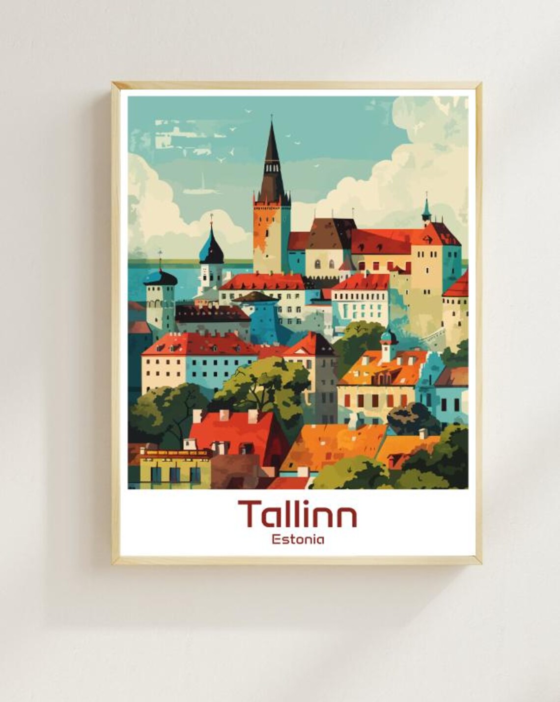 Tallinn Estonia Old Town Medieval Rooftops Illustration Travel Poster