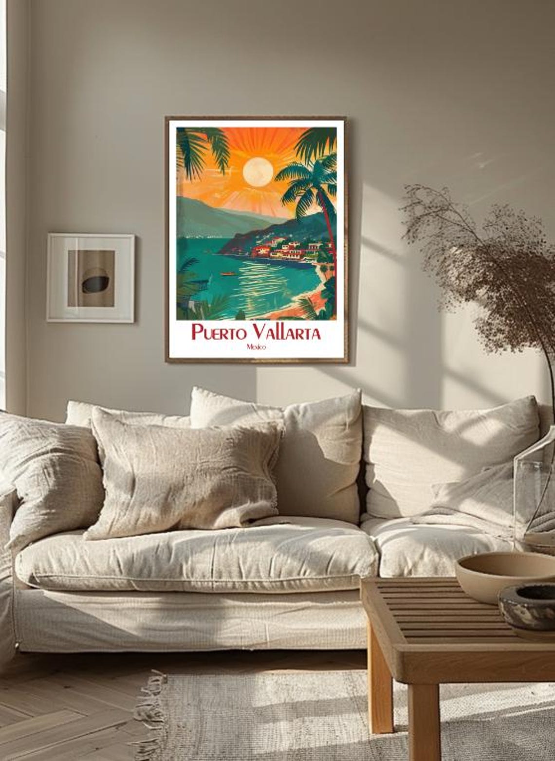 Puerto Vallarta Tropical Bay Sunset with Tall Palm Trees Poster - Image 3