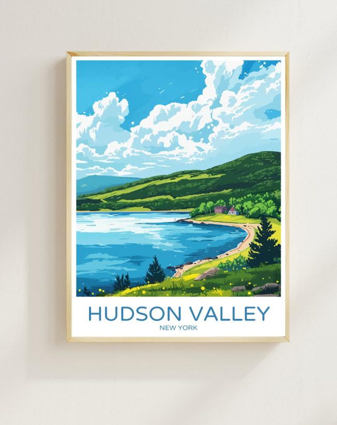 Hudson Valley New York River Hills Summer Scene Idyllic Travel Poster