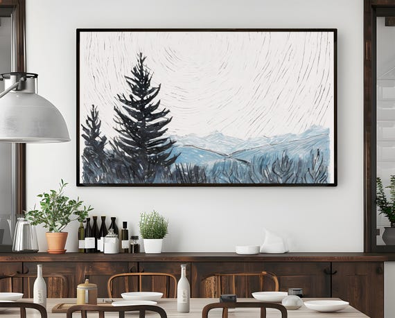 Minimalist Winter Landscape, Snowy Mountain Forest