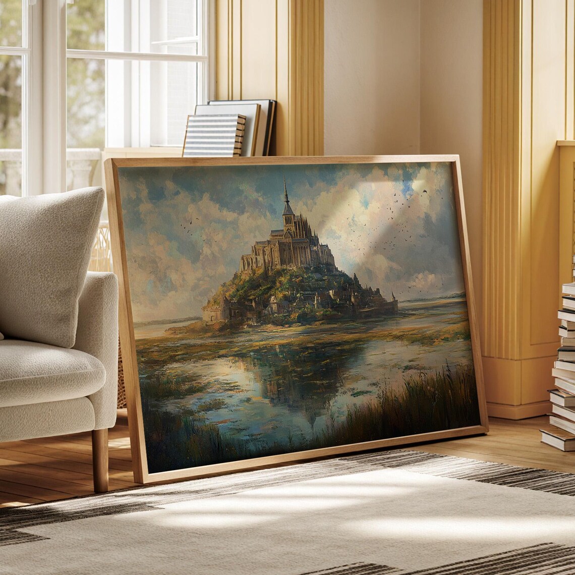 Mont Saint Michel Abbey Reflection Tidal Flats France Travel Poster
