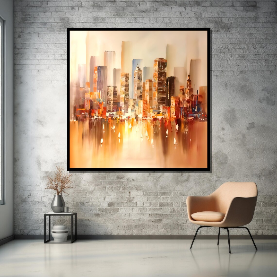 Golden Abstract City Skyline With Warm Reflections Modern Art Poster - Image 5