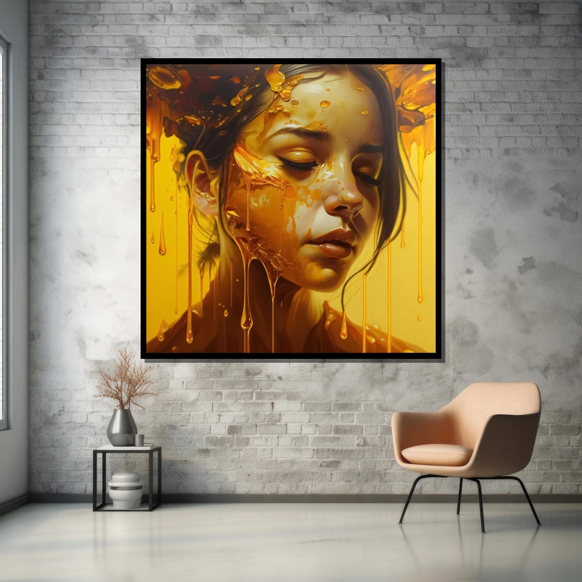 Woman's Face With Dripping Golden Honey Surreal Portrait Art Poster - Image 5