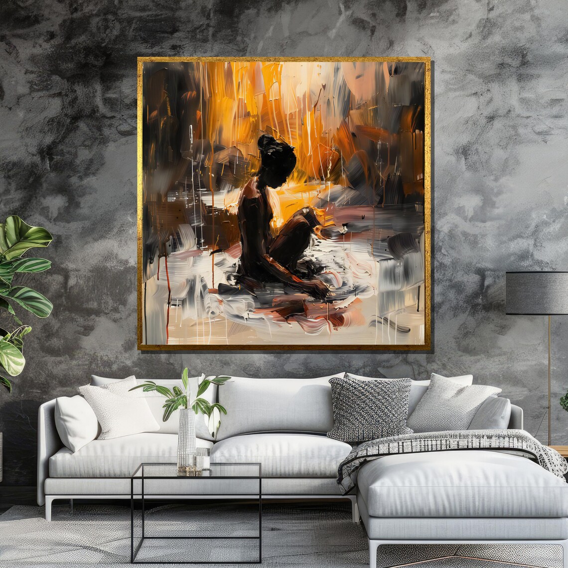 Contemplative Seated Silhouette Warm Abstract Poster for Modern Home - Image 6