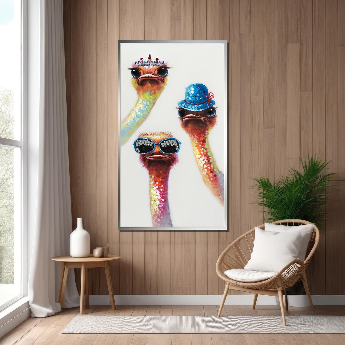 Three Funny Ostriches With Hats Colorful Whimsical Animal Poster - Image 5