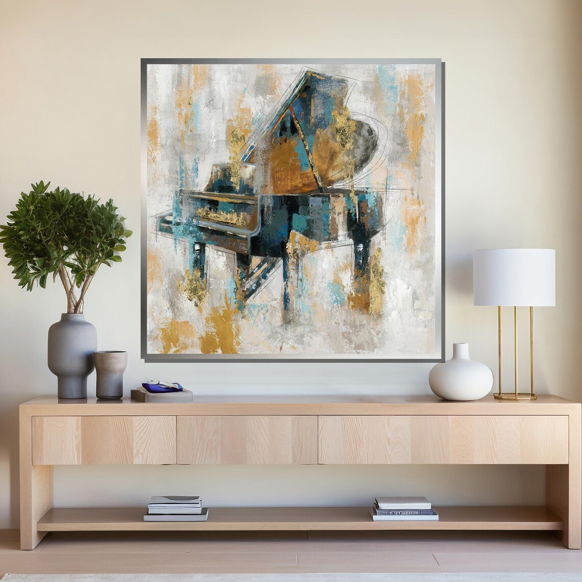 Abstract Grand Piano in Blue and Gold Music Poster for Music Room - Image 4