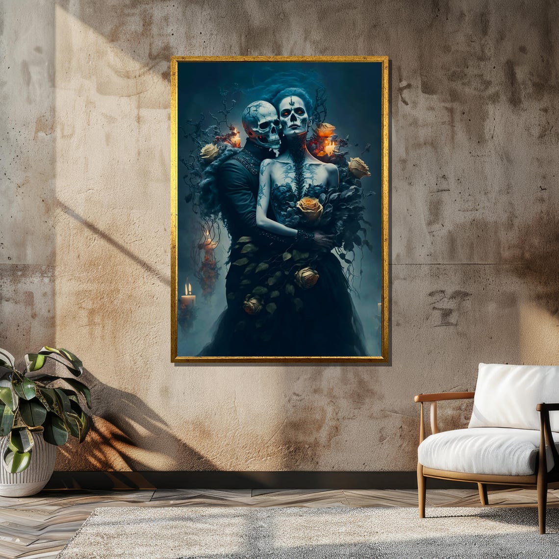 Gothic Skeleton Couple Art Dark Romantic Art Print Dark Fantasy Wall Decor - Image 6
