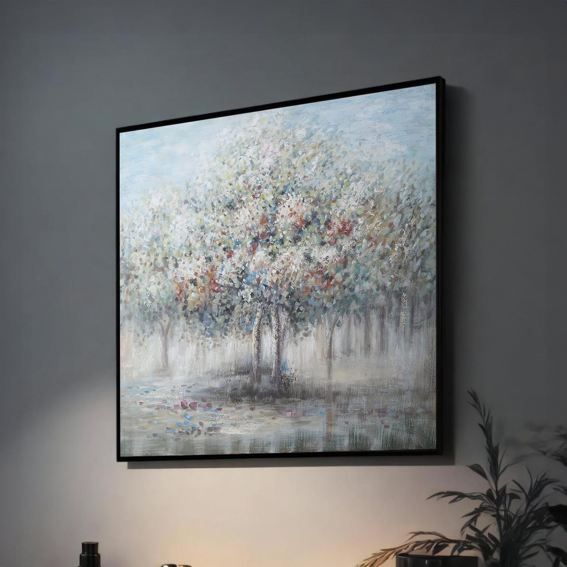 Tranquil Forest Landscape Art Serene Tree Painting With Soft Colors For Peaceful Wall Decor