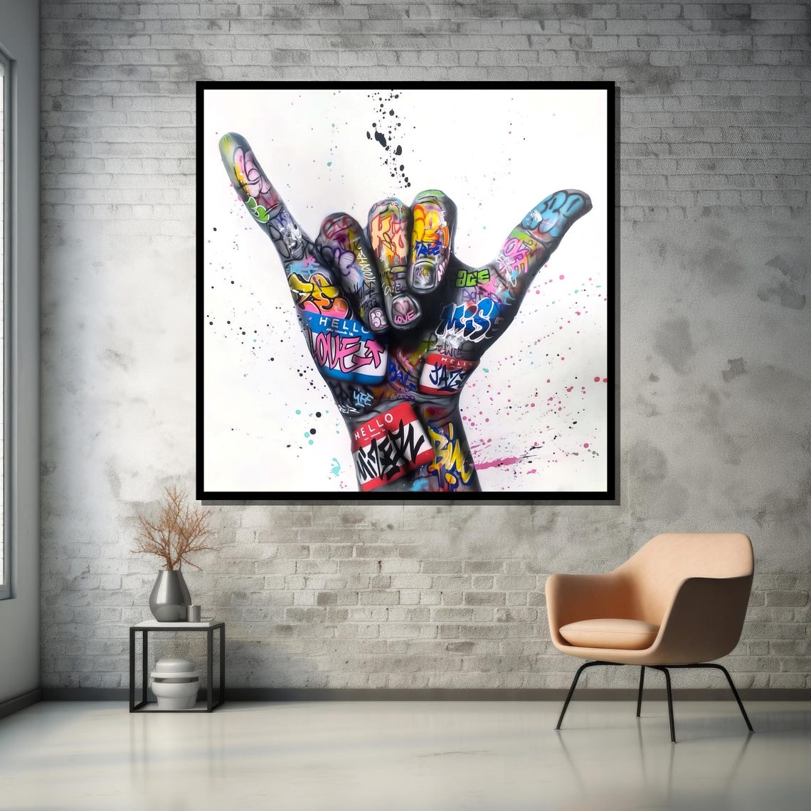 Bold Street Art Colorful Graffiti Hand Gesture Painting Perfect For Modern Home Decor Shaka Symbol In Contemporary Art - Image 5