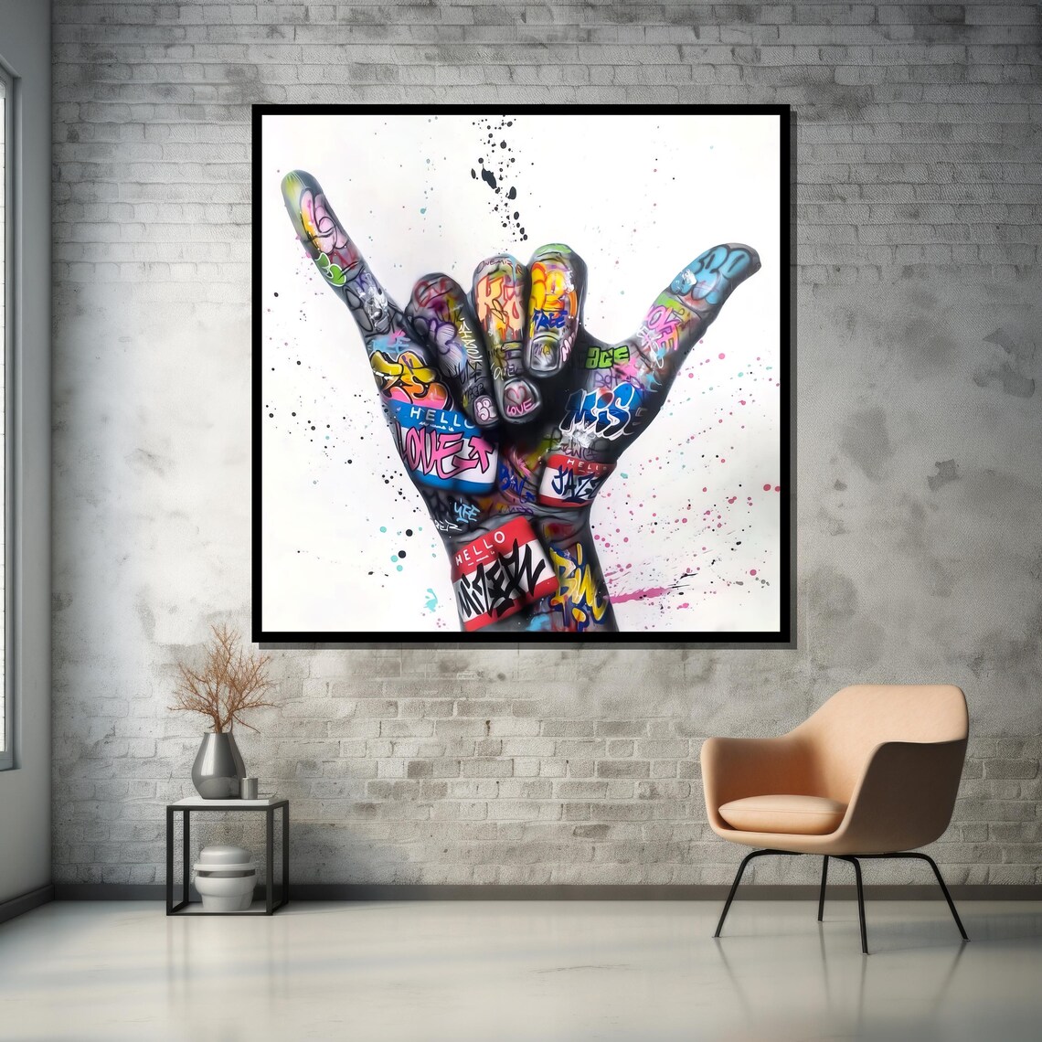 Vibrant Graffiti Shaka Hand Gesture Bold Urban Street Art Poster - Image 5